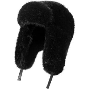 Unisex Black 02 Trapper Hat with Ear Flaps Winter Russian Style Windproof